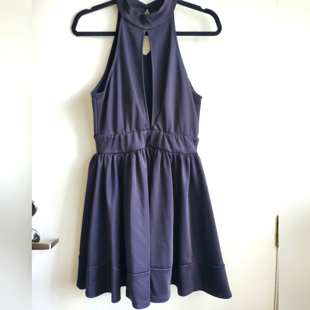 Black Peplum Dress w/ Plunge Slit in Front